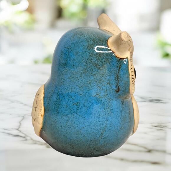 Handcrafted Ceramic 5” Owl Figurine Turquoise Rustic Folk Art Decor Nature Boho - Picture 3 of 7